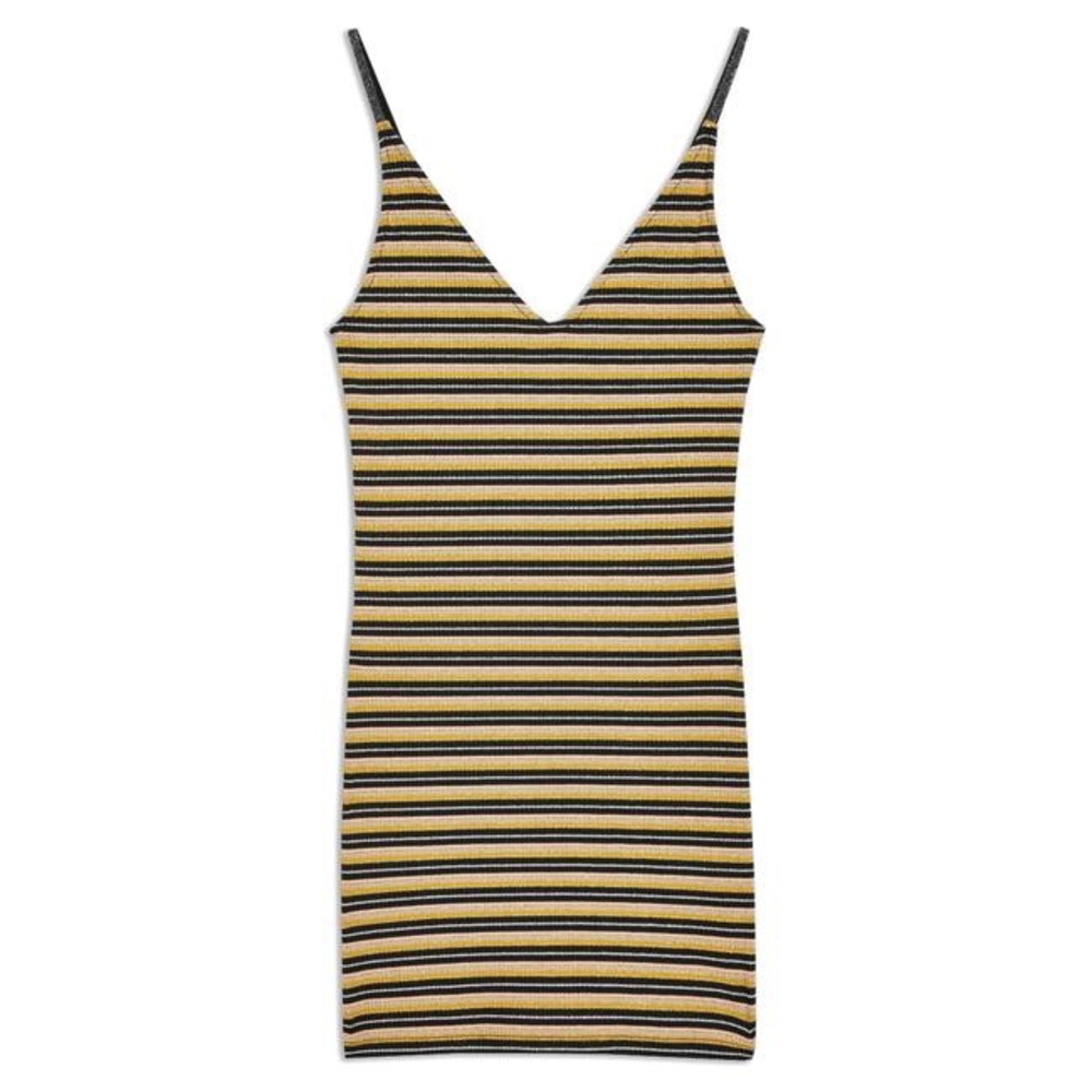Topshop Gold Metallic Stripe Body-con Casual Dress